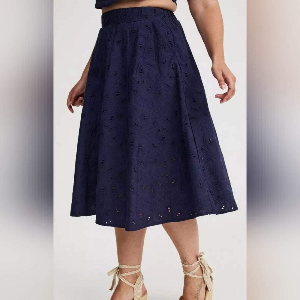 J. Crew Dark Blue A-Line Eyelet Skirt